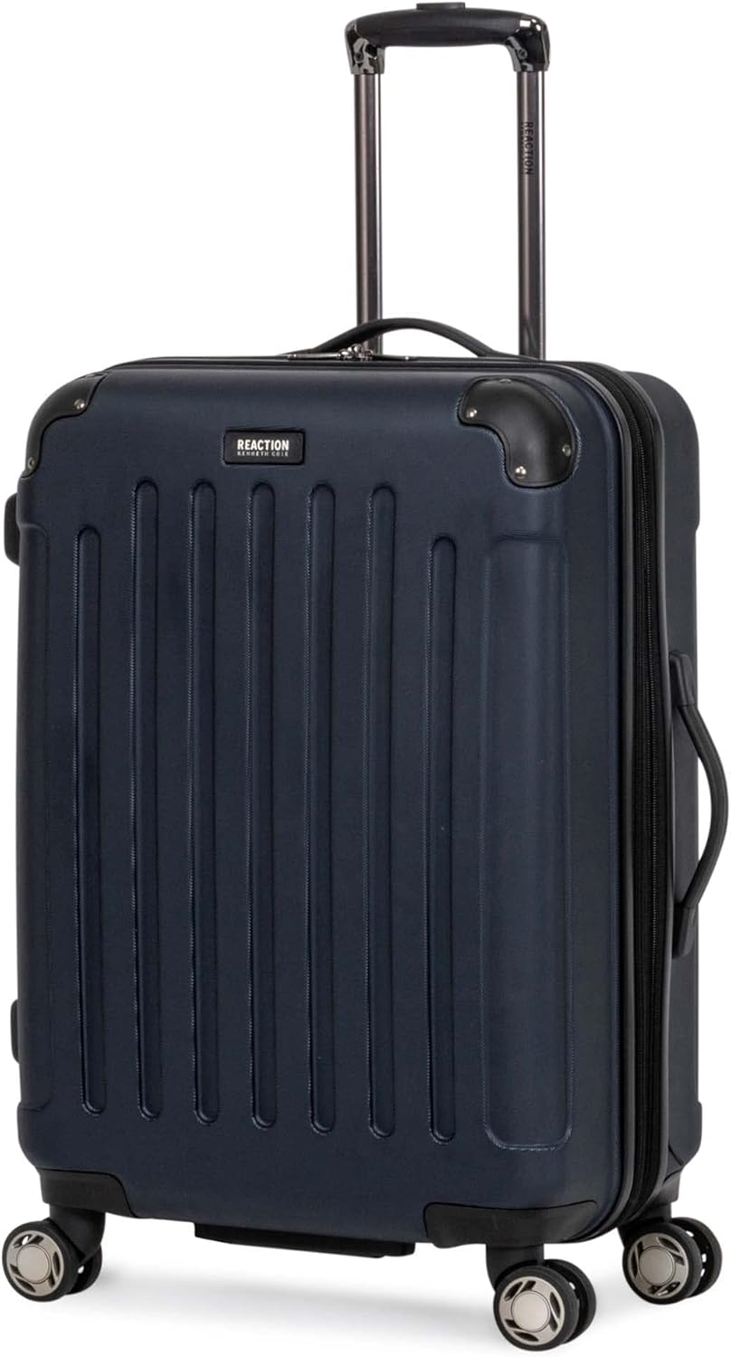 Kenneth Cole REACTION Renegade Luggage Expandable 8-Wheel Spinner Lightweight Hardside Suitcase, Navy Blue, 24-Inch Checked