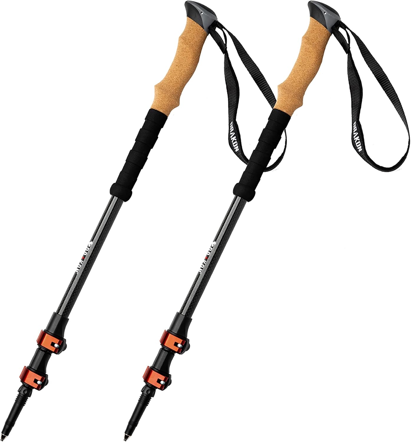 Drakon Outdoors - Drakon Sticks 2.0 - Heavy Duty Carbon Fiber Trekking Poles - Ultralight Collapsible Poles with Cork Handles, Flip Locks, Carbide Tips