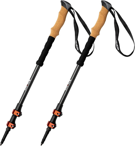 Drakon Outdoors - Drakon Sticks 2.0 - Heavy Duty Carbon Fiber Trekking Poles - Ultralight Collapsible Poles with Cork Handles, Flip Locks, Carbide Tips