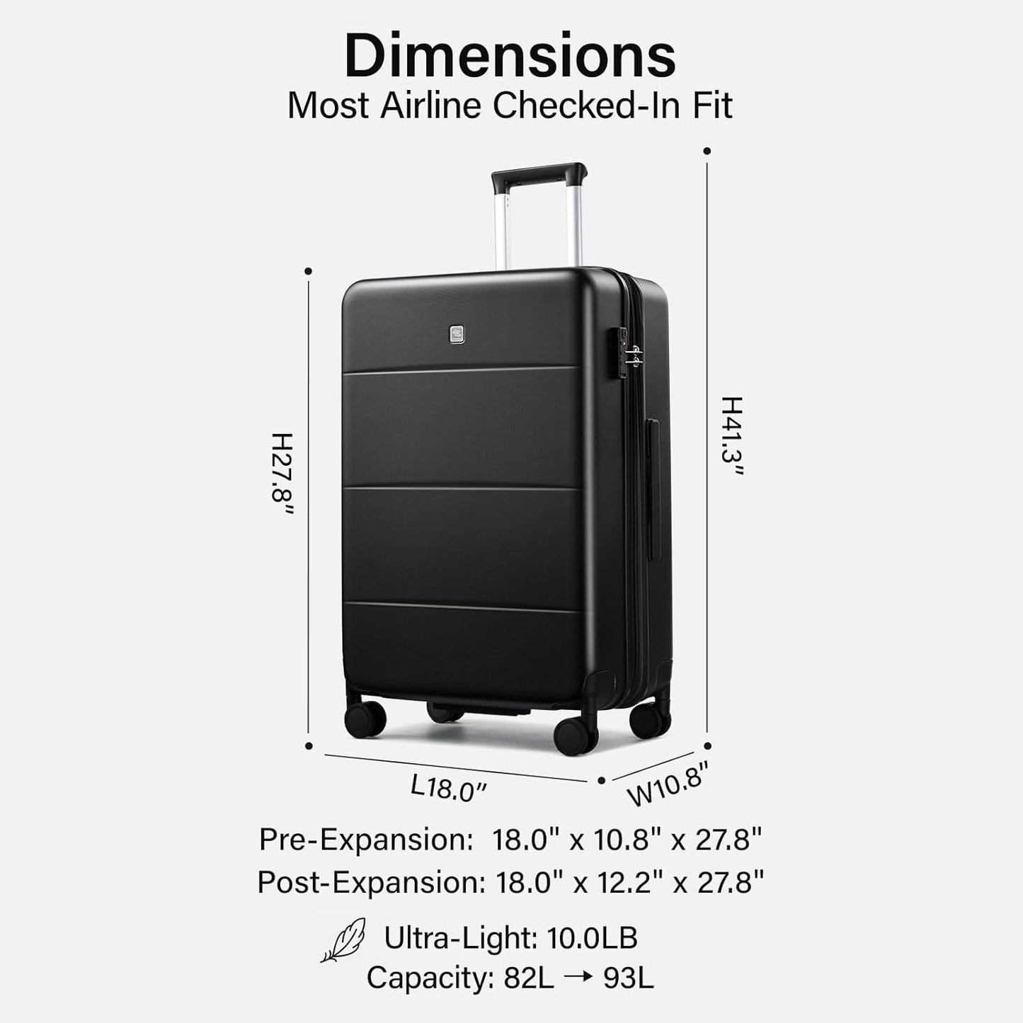 Hanke Expandable 26 Inch Luggage with Spinner Wheels, Hardside Large Suitcase, All-PC Hard Shell Travel Luggage, TSA Lock, Lightweight Durable Checked-Medium (Jet Black, 93L)