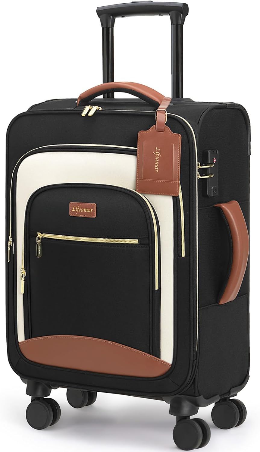 Carry On Luggage 22x14x9 Airline Approved, 20 Inch Softside Suitcase with 360° Spinner Wheels & TSA Lock, Ultra-Lightweight Water-Resistant Large Capacity Luggage for Women & Men