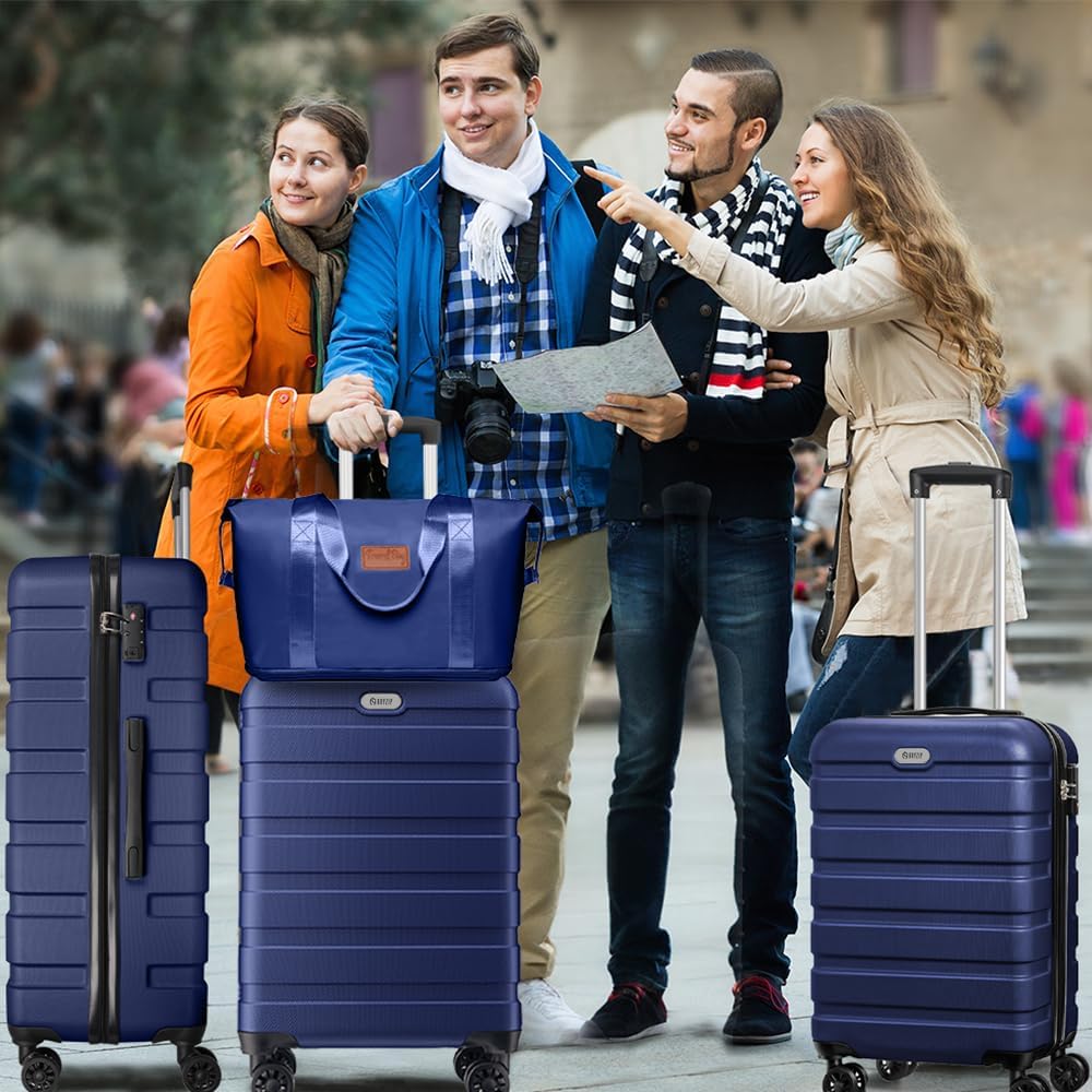 AnyZip Luggage Set 5 Piece PC ABS Hardshell Lightweight Suitcases for Travelling with 4 Universal Wheels TSA Lock Carry on Suitcase Dark Blue