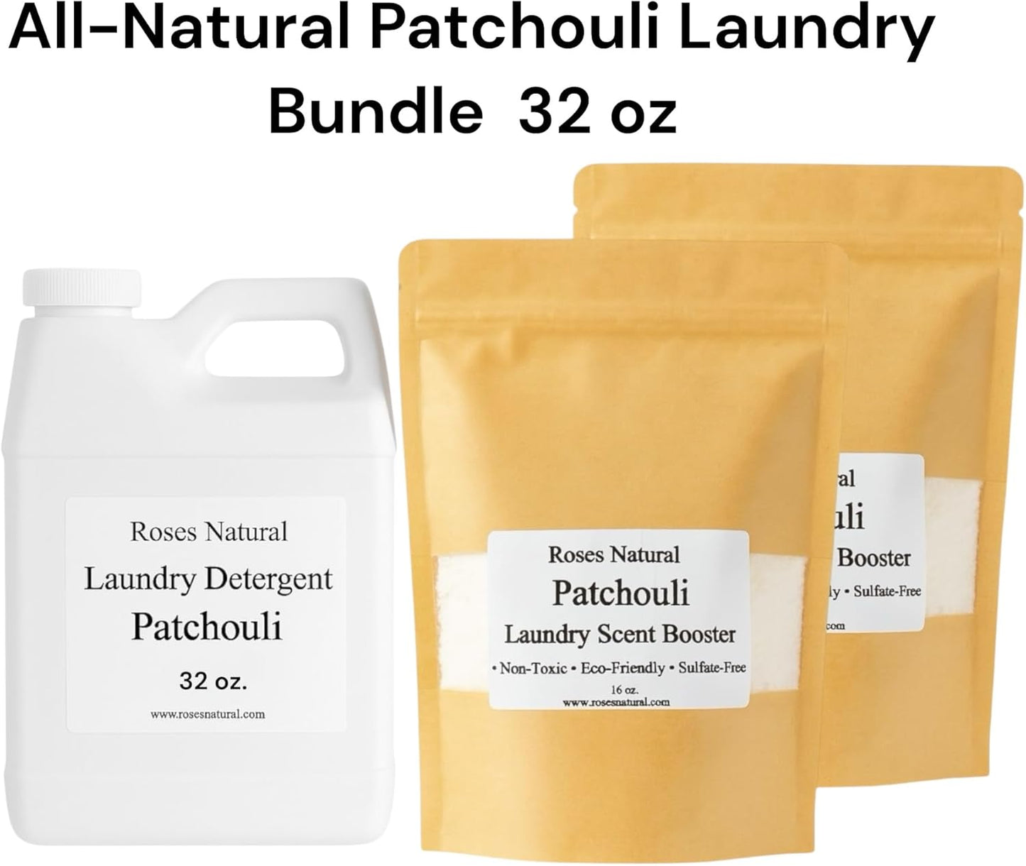 Patchouli Laundry Detergent & Scent Booster Bundle – 32 oz Detergent + 32 oz Booster, Long-Lasting Freshness, Natural Plant-Based Laundry Set, Eco-Friendly & Sulfate-Free, Made in USA