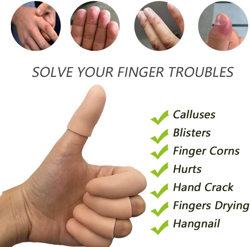 Gel Finger Protectors Finger Caps Silicone Fingertips Protection - Finger Cots Great for Trigger Finger, Finger Arthritis, Finger Cracking and Other Finger Pain Relief(Nude, Medium)