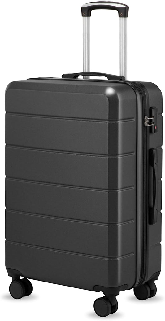 24 Inch Luggage with Spinner Wheels, Expandable Hardside Medium Checked Suitcase, Black