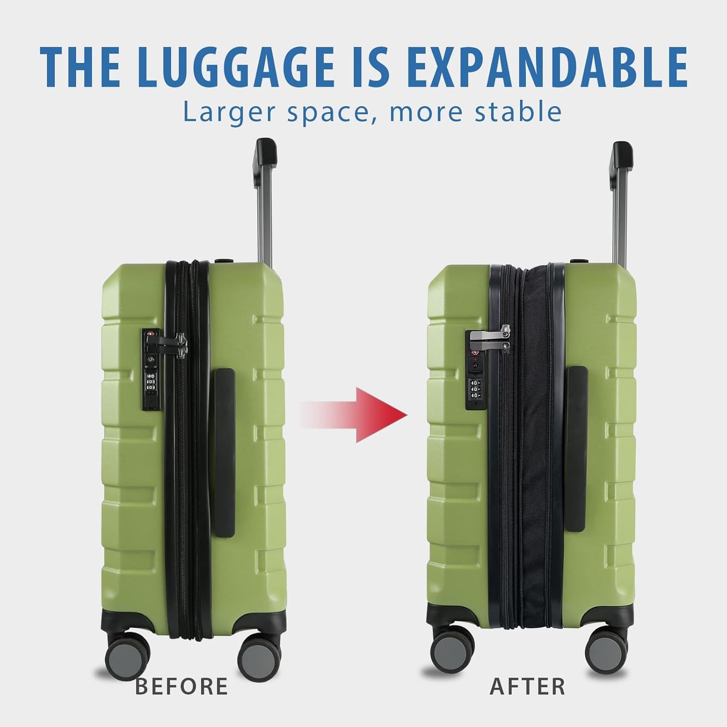 KROSER Hardside Expandable Carry On Luggage with Spinner Wheels & Built-in TSA Lock, Durable Suitcase Rolling Luggage with USB Port, Carry-On 20-Inch, Green