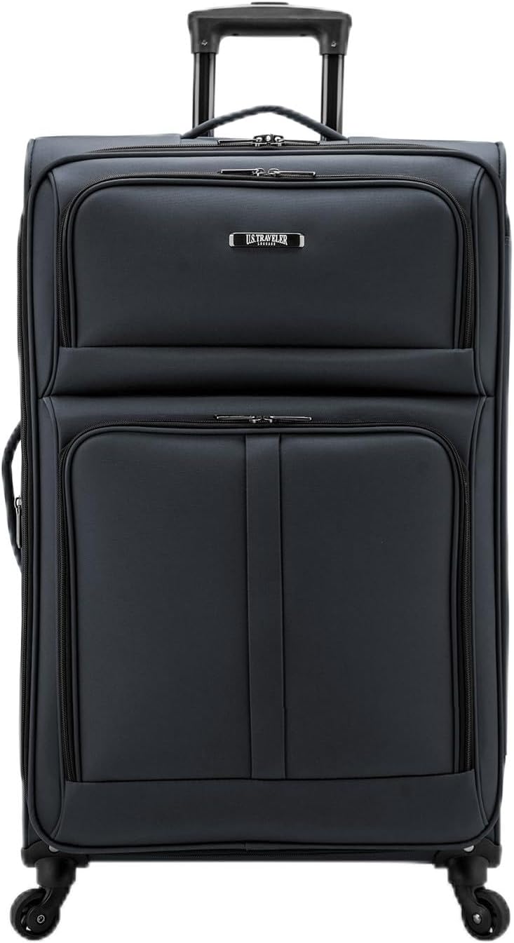 U.S. Traveler Anzio Softside Sturdy Ballistic Nylon Expandable Travel Suitcase Luggage with 4 Spinner Wheels, Dark Grey, Checked-Large 30-Inch