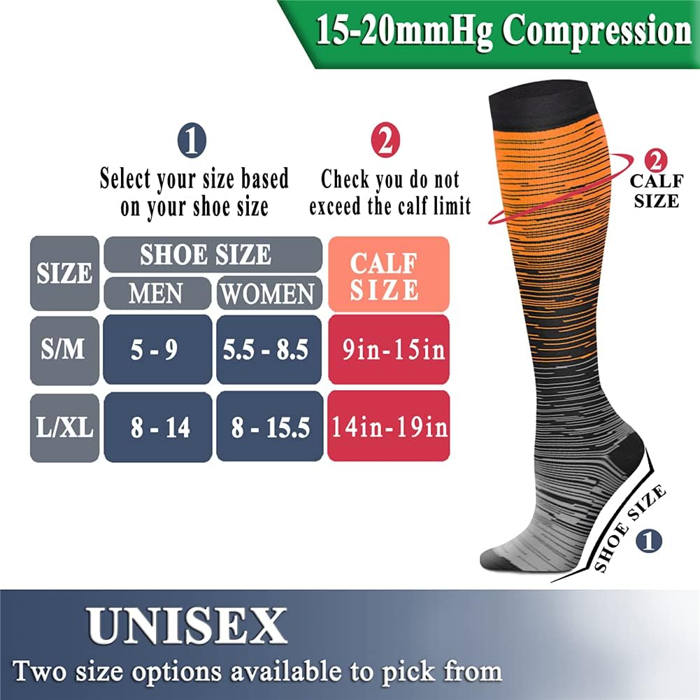 QUXIANG Copper Compression Socks for Women & Men Circulation (8 Pairs) - Best for Running Athletic Cycling - 15-20 mmHg