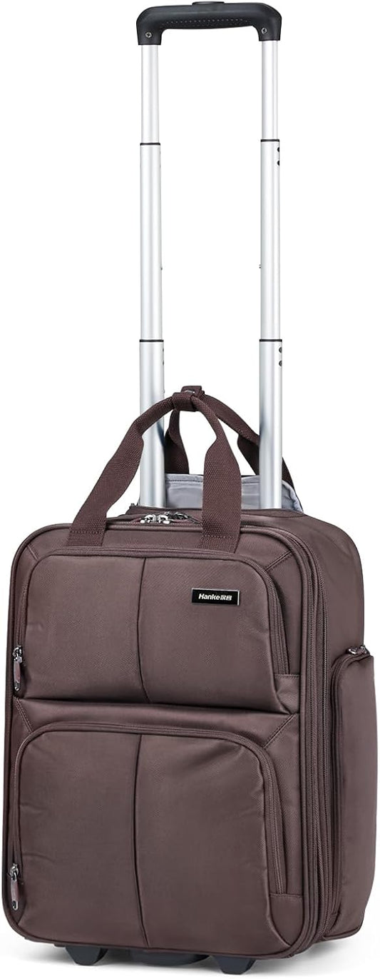 Hanke Softside Underseat Carry On Luggage with Wheels,Travel Luggage Rolling Bag Small Suitcase，Coffee, Underseater 16-Inch