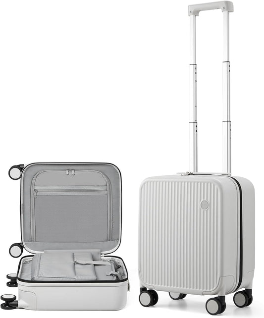 mixi Underseat Carry on Luggage 16 Inch Hardshell PC Suitcase with Spinner Wheels TSA Lock for Travel, Smoke White
