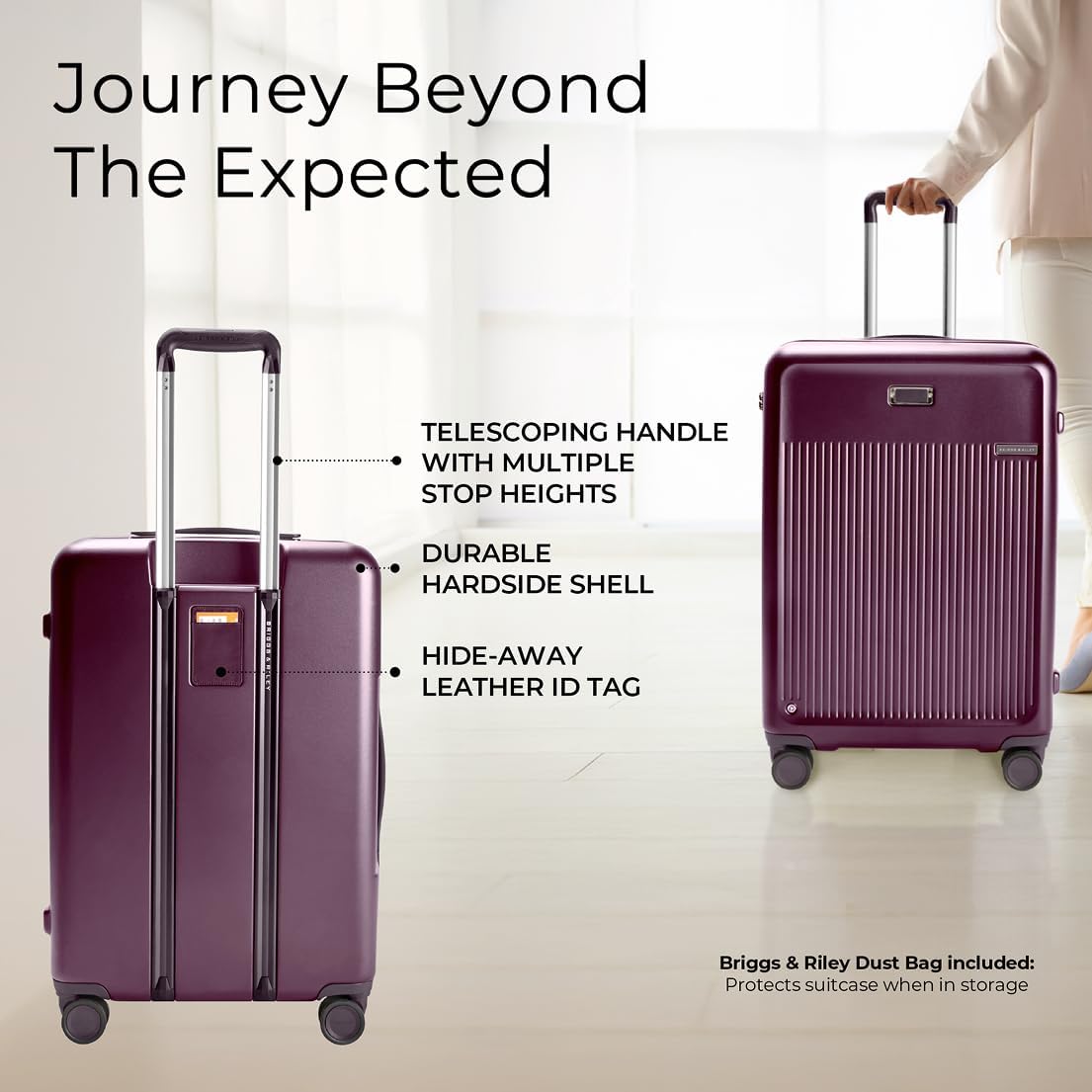 Briggs & Riley 27" Medium Expandable Spinner - Checked Luggage for Travel, Suitcases with Wheels, Hardside Rolling Bag for Men & Women, Self-Repairing Zipper - Sympatico Collection, Plum