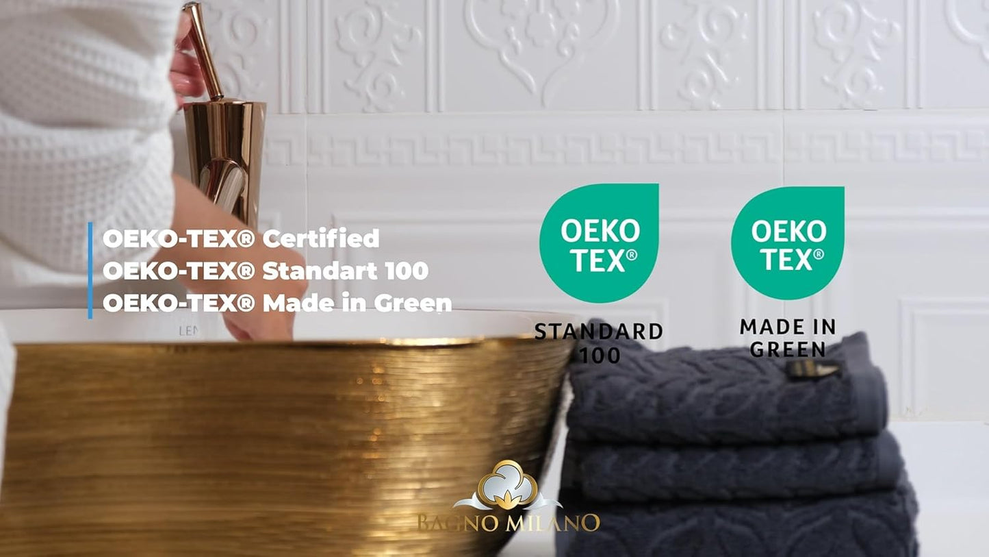 BAGNO MILANO Turkish Bath Towels, Soft Plush Jacquard Luxury Bath Towels, Quick Dry Towel Set (Grey, Bath Sheet)