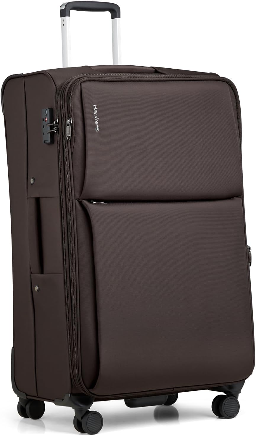 Hanke 28 Inch Luggage Softside Expandable Suitcases with Spinner Wheels, Travel Checked Luggage for Women Men(Coffee)
