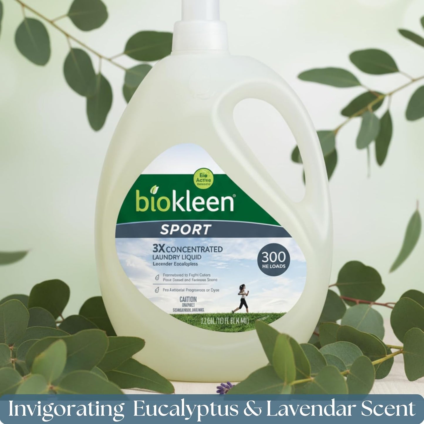 Biokleen Natural Sport 3X Concentrated Laundry Detergent, 300 Loads, Bio Active Formula, Fight Odors, Sweat & Stain Remover, Lavender Eucalyptus Scent