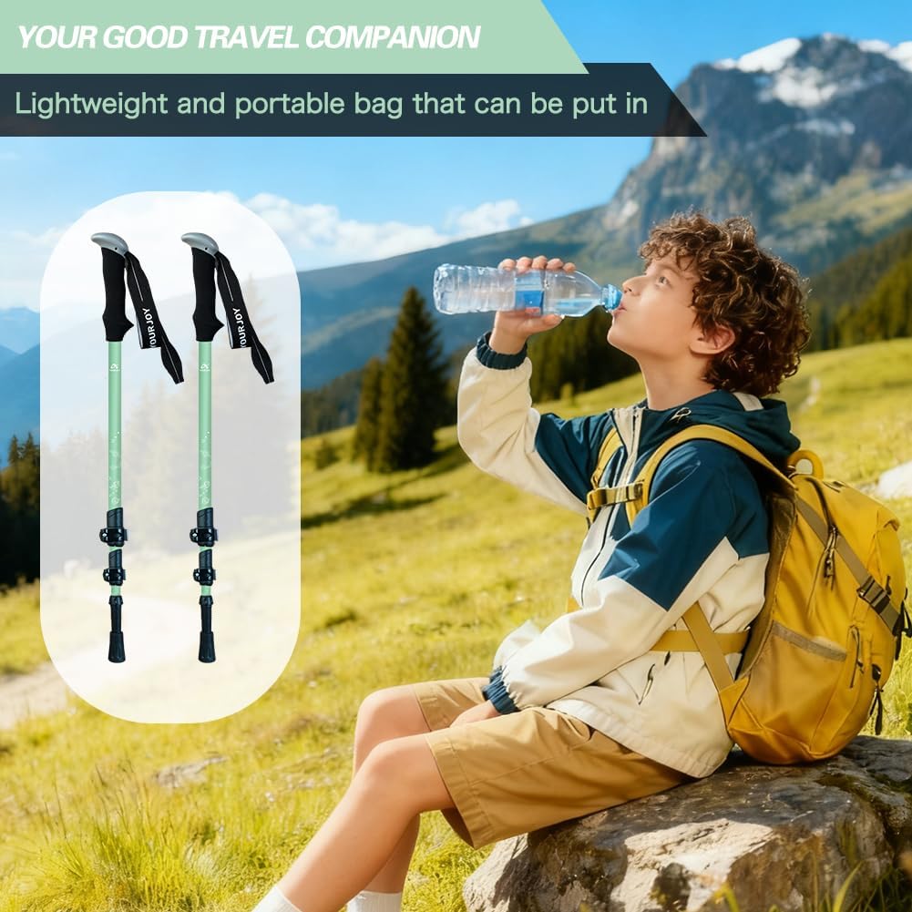 Hiking Trekking Poles, 2 Pack Anti Shock, Adjustable, Collapsible Hiking Poles for Trekking or Walking, Lightweight Aluminum Sticks for Children