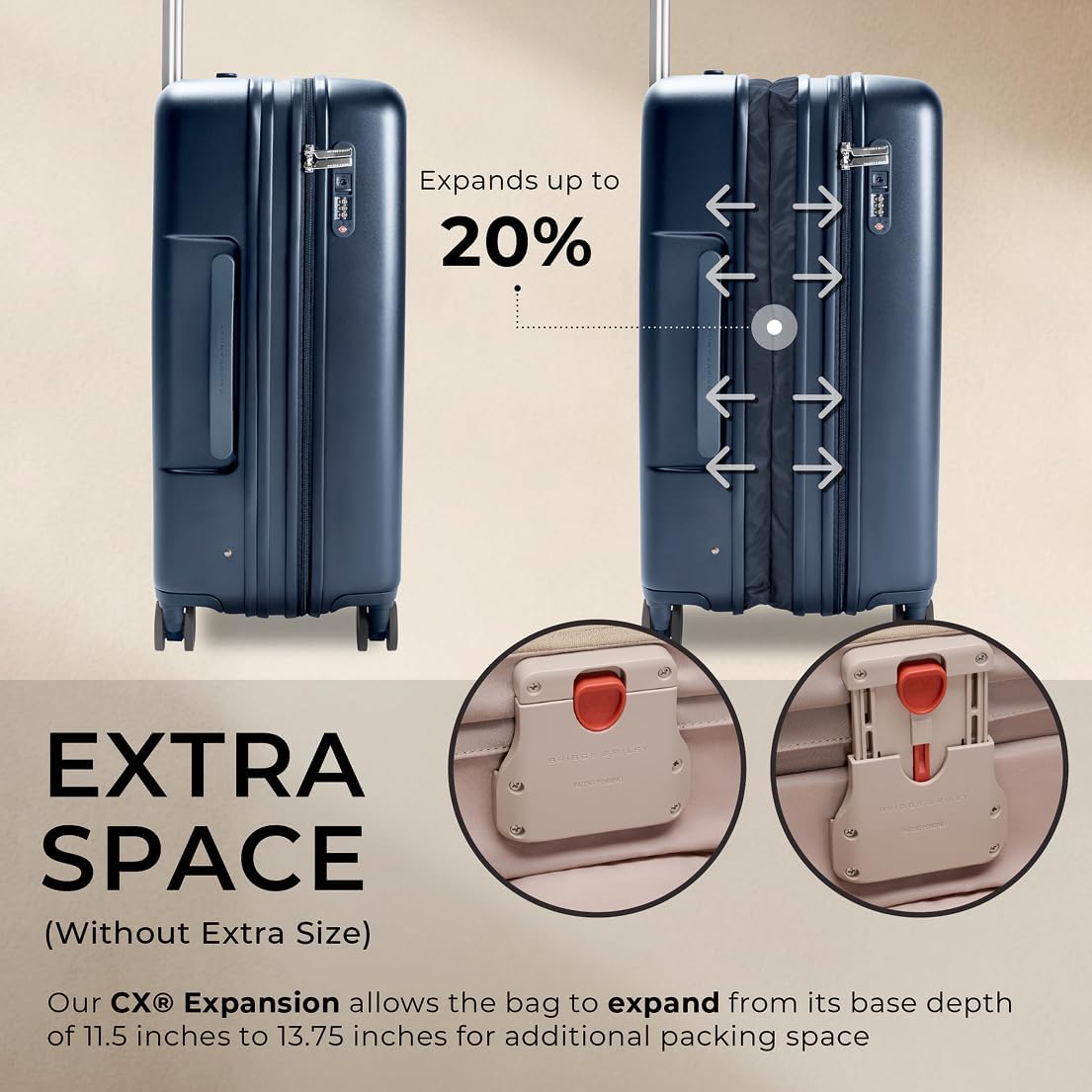 Briggs & Riley 27" Medium Expandable Spinner - Checked Luggage for Travel, Suitcases with Wheels, Hardside Rolling Bag for Men & Women, Self-Repairing Zipper - Sympatico Collection, Navy