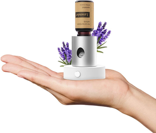 Mini Waterless Nebulizing Essential Oil Diffuser with 10ml Lavender Oil for Aromatherapy, Small Portable with Air Mist and Scent for Home, Room, Hotel, Desk, Office, Travel - Silvery