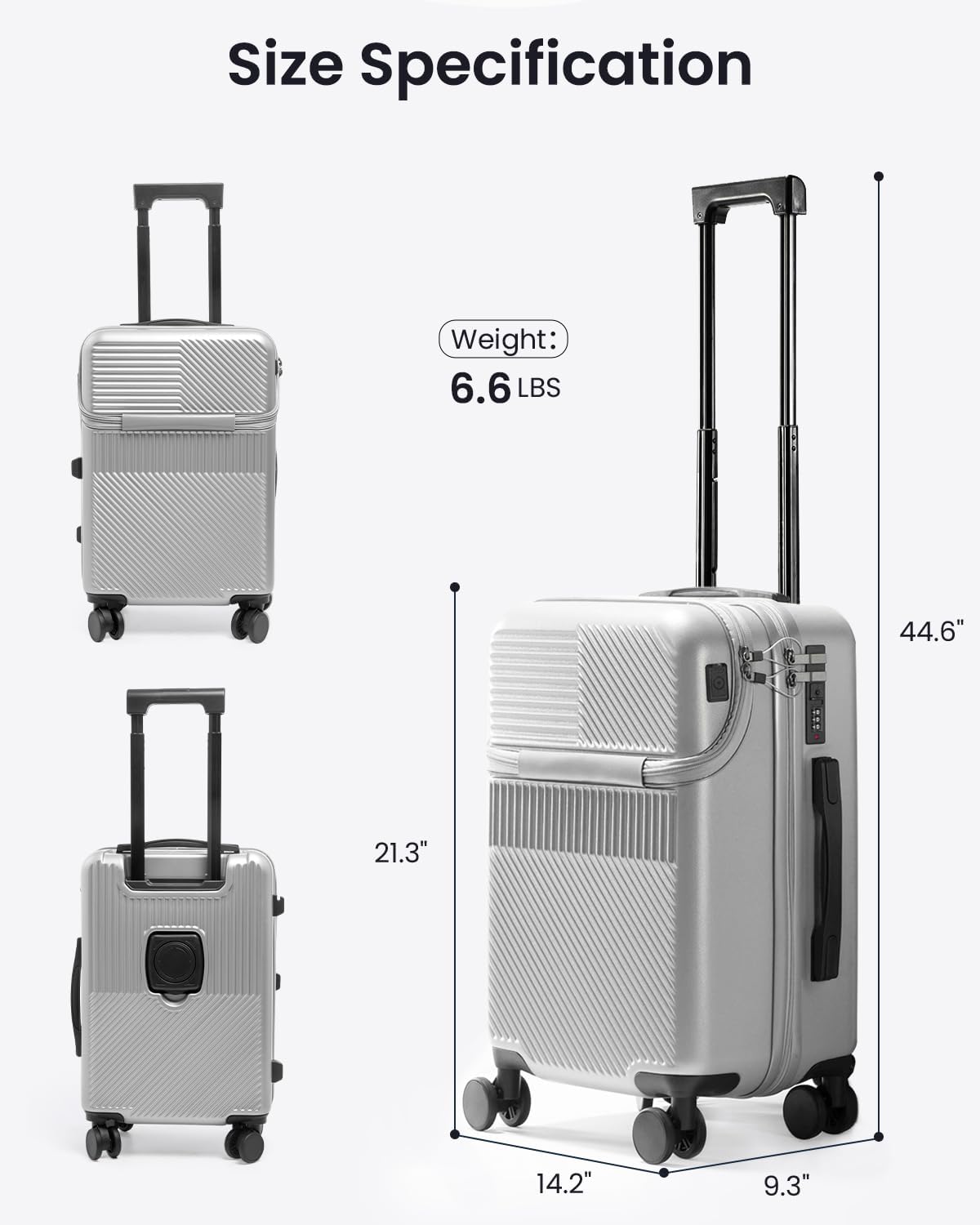 UrbanExplorer 20 Inch Carry-On Luggage with Front Opening, Cup Holder & USB Port, Lightweight ABS+PC Hardshell Spinner Suitcase, Airline Approved, 360° Wheels, Wine Red