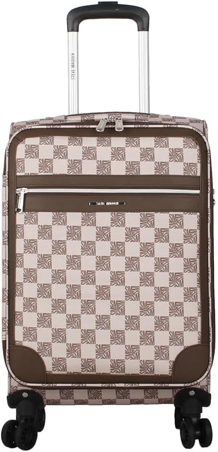 Steve Madden Designer Luggage Collection - Lightweight Softside Expandable Suitcase for Men & Women - Durable 20 Inch Carry On Bag with 4-Rolling Spinner Wheels (Chalet Brown, 20in)