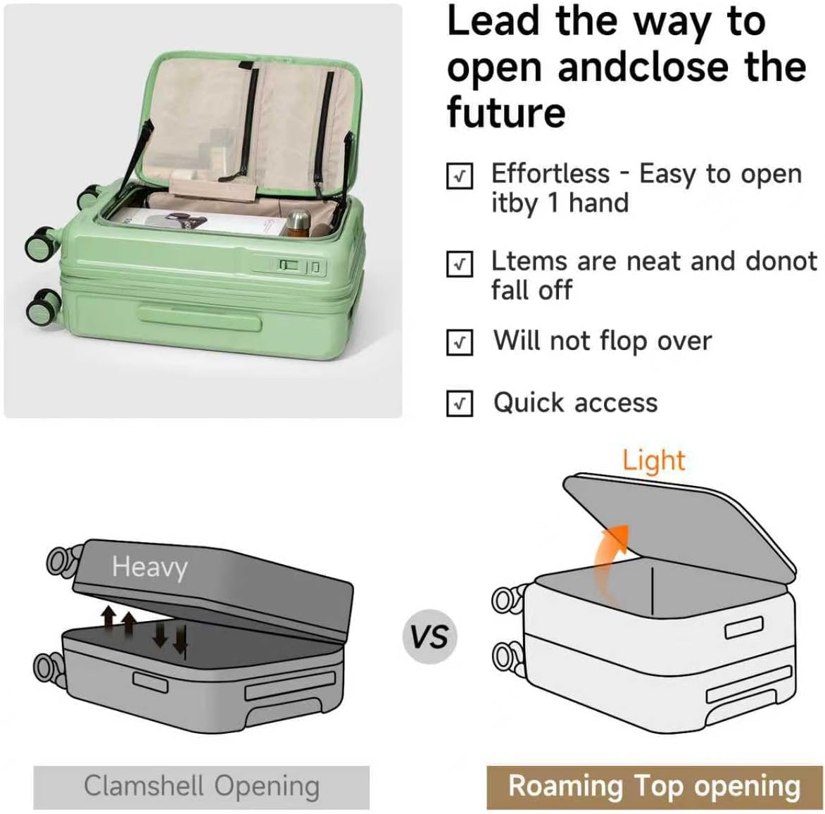 ROAMING Expandable 28-Inch Checked Luggage with Mute Brake Wheels Airline Approved Hard Shell Suitcases with Front Pocket Top Opening Luggage with TSA Lock for Short Business Travel, Jade cyan
