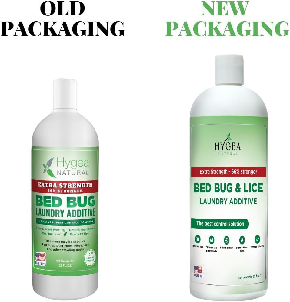 Hygea Natural Lice & Bed Bug Extra Strength Laundry Additive - Environmentally Responsible, Odorless & Stain-Free Liquid Laundry Treatment - Safe for Children & Pets - Any Water Temperature (32 oz)