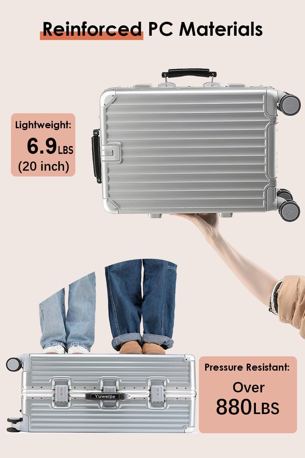 24 Inch Hardside Checked Luggage with Leather Handle, PC Zipperless Suitcase with Spinner Wheels and TSA Locks, Lightweight Checked Luggage for Travel