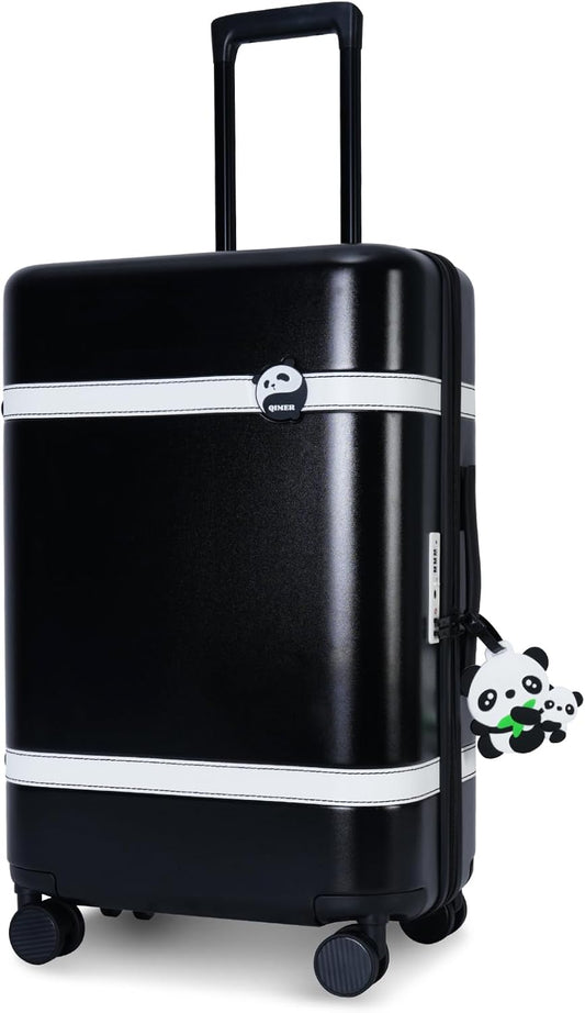 24 Inch Luggage Suitcase Lightweight with Spinner Wheels TSA Lock Hardside Medium Checked Luggage Durable Rolling Suitcase Black，panda luggage