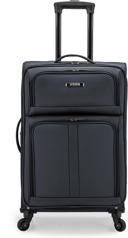 U.S. Traveler Anzio Softside Expandable Spinner Luggage, Dark Grey, Checked-Medium 26-Inch