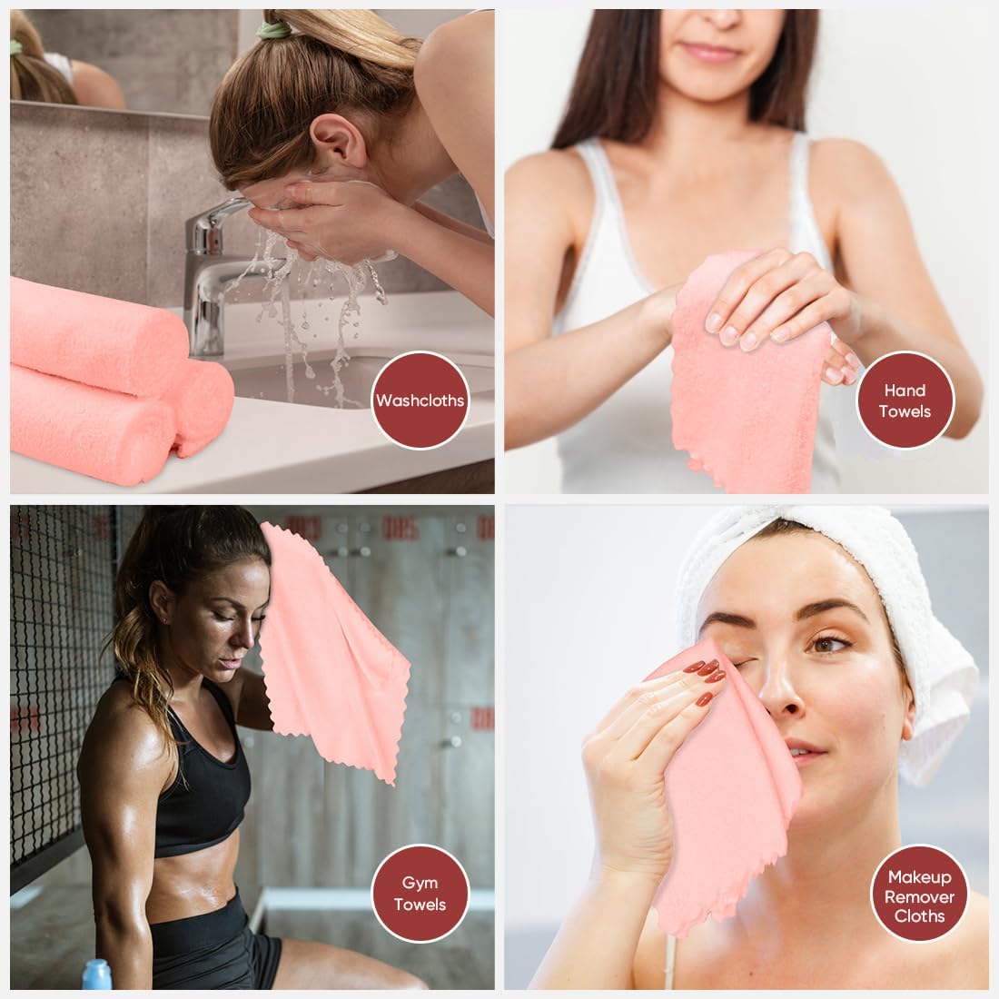 Orighty Ultra Soft Washcloths 48 Pack, Premium Microfiber Towel Sets 12 x 12 inches, Absorbent and Quick Drying Coral Velvet Washcloth, Multi-Purpose Wash Cloths for Bathroom, Hotel, and Gym (Pink)