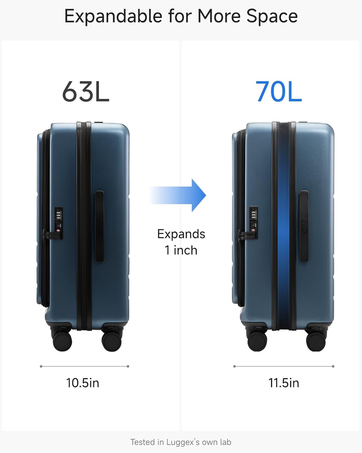 Checked Luggage Top Opening, FLT Expandable Polycarbonate Hard Shell Suitcase with Wheels (FX-Lite, Blue, 24 Inch, 63L-70L)