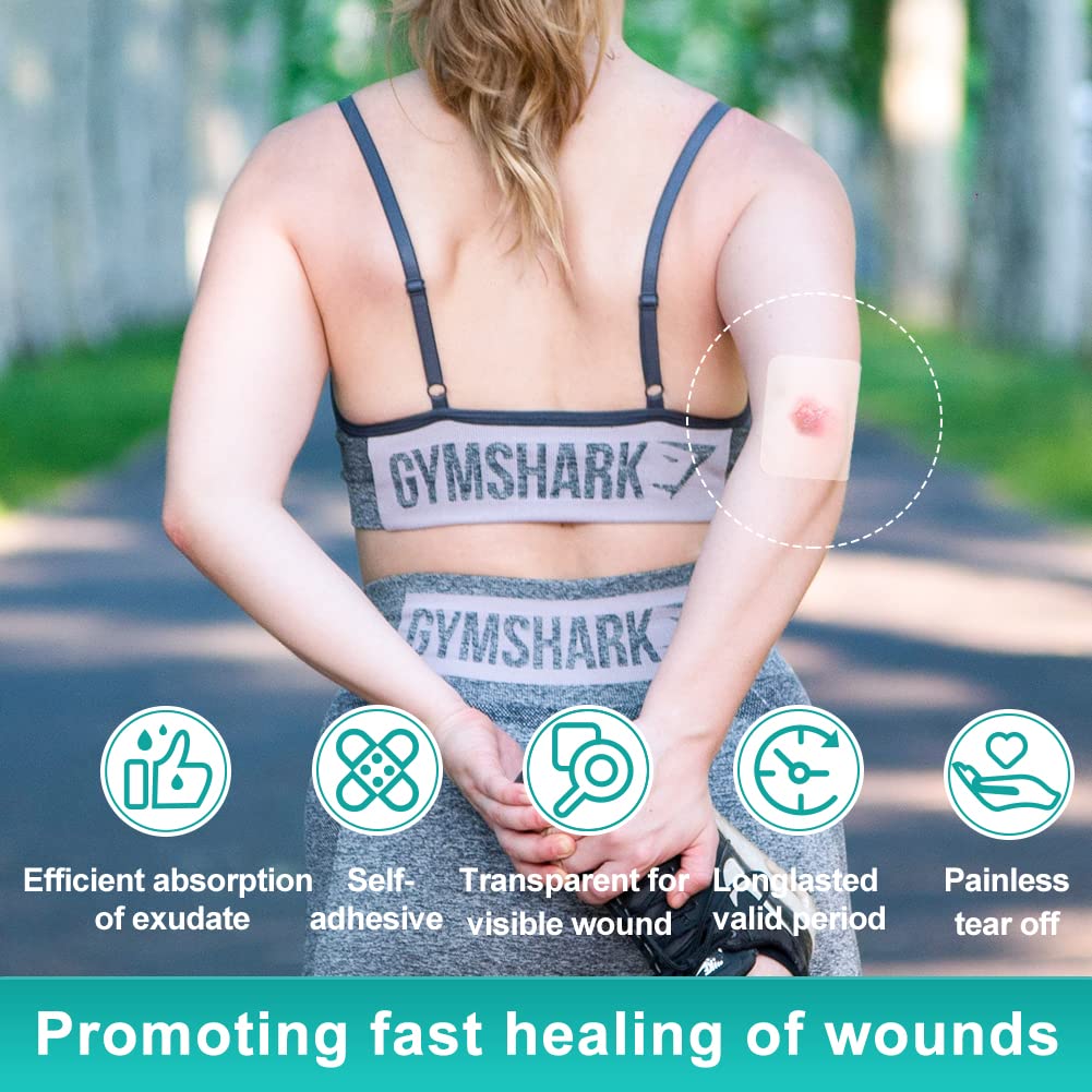 Dimora Hydrocolloid Wound Dressing, 10 Pcs Ultra Thin 4" x 4" Large Patch Bandages with Self-Adhesive, Fast Healing for Bedsore, Burn, Blister, Acne Care, Sterile and Waterproof