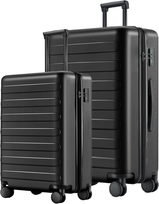 NINETYGO Luggage Sets 2 Piece, Carry On Luggage Airline Approved, Large Checked Luggage with Spinner Wheels, Lightweight, Hard Shell PC Suitcase Sets, TSA Approved, 20in/28in (Black, Rhine Basic)