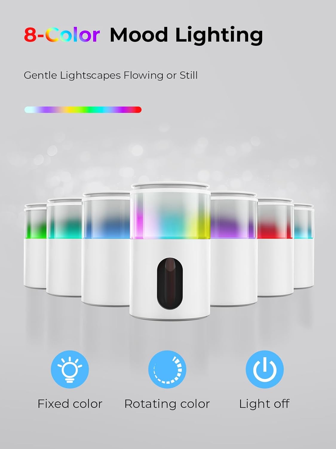 Waterless Diffuser for Essential Oil: Mini Battery Scent Diffuser for Room&Home&Car with 9 Colors LED Light - Aroma Cool Mist Snow White