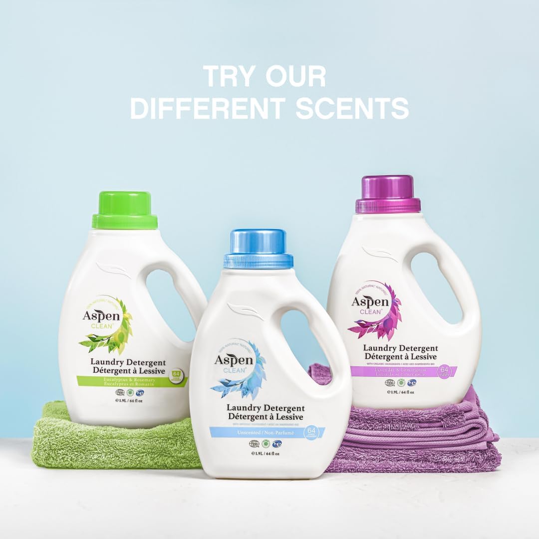 AspenClean Natural Laundry Detergent Lavender & Lemongrass - 100% Natural, Organic, HE Liquid Laundry Detergent - Vegan, Cruelty-Free, Biodegradable - Safe for Babies, Pets & Kids - EWG Certified (2