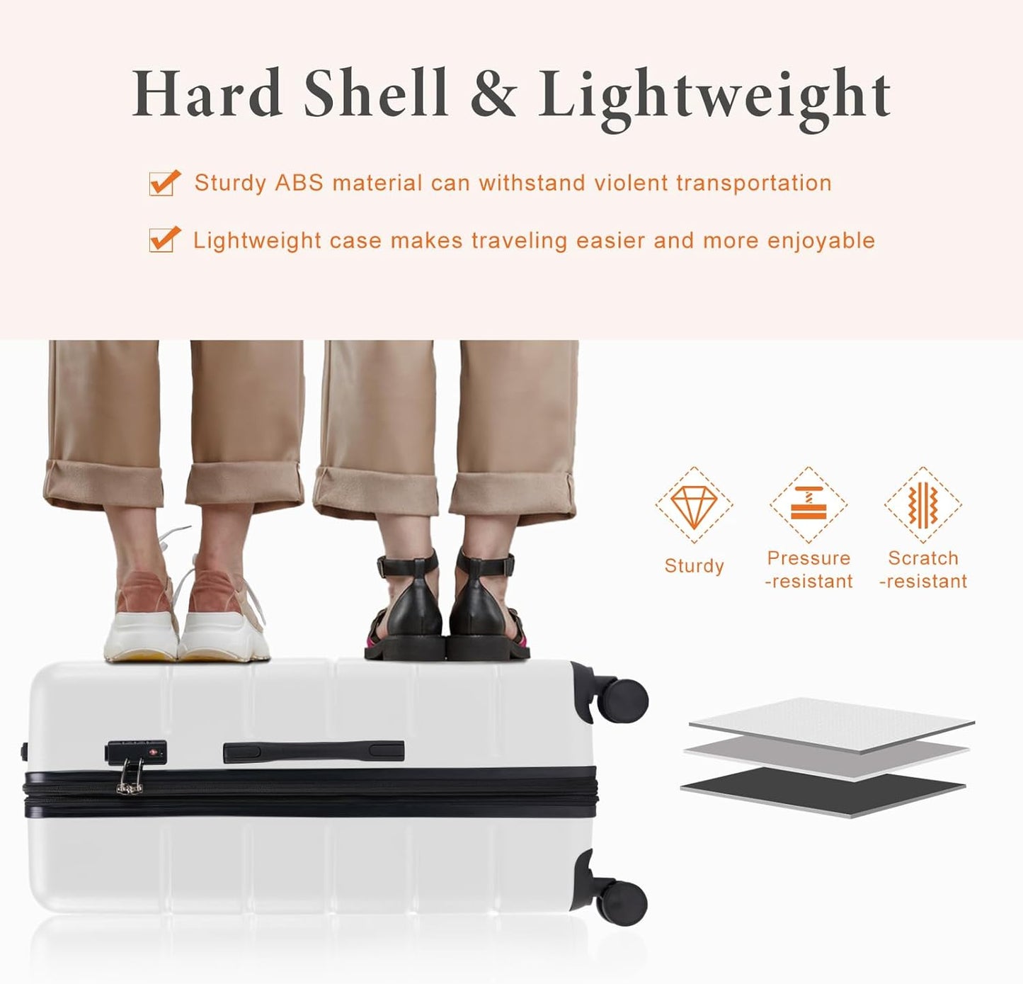 Sweetcrispy Luggage Spinner Wheels Lightweight Expandable Travel Hard Shell with TSA Lock, Raw White, 3-PCS Set (20/24/28 Inch)