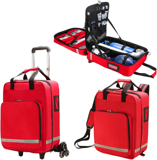 Rolling Medical Bag with Wheels - Large Empty First Aid Kit on Detachable Trolley, Portable Nurse & Doctor Bag with Removable Dividers & Compartments for EMT, EMS, Home Health Care
