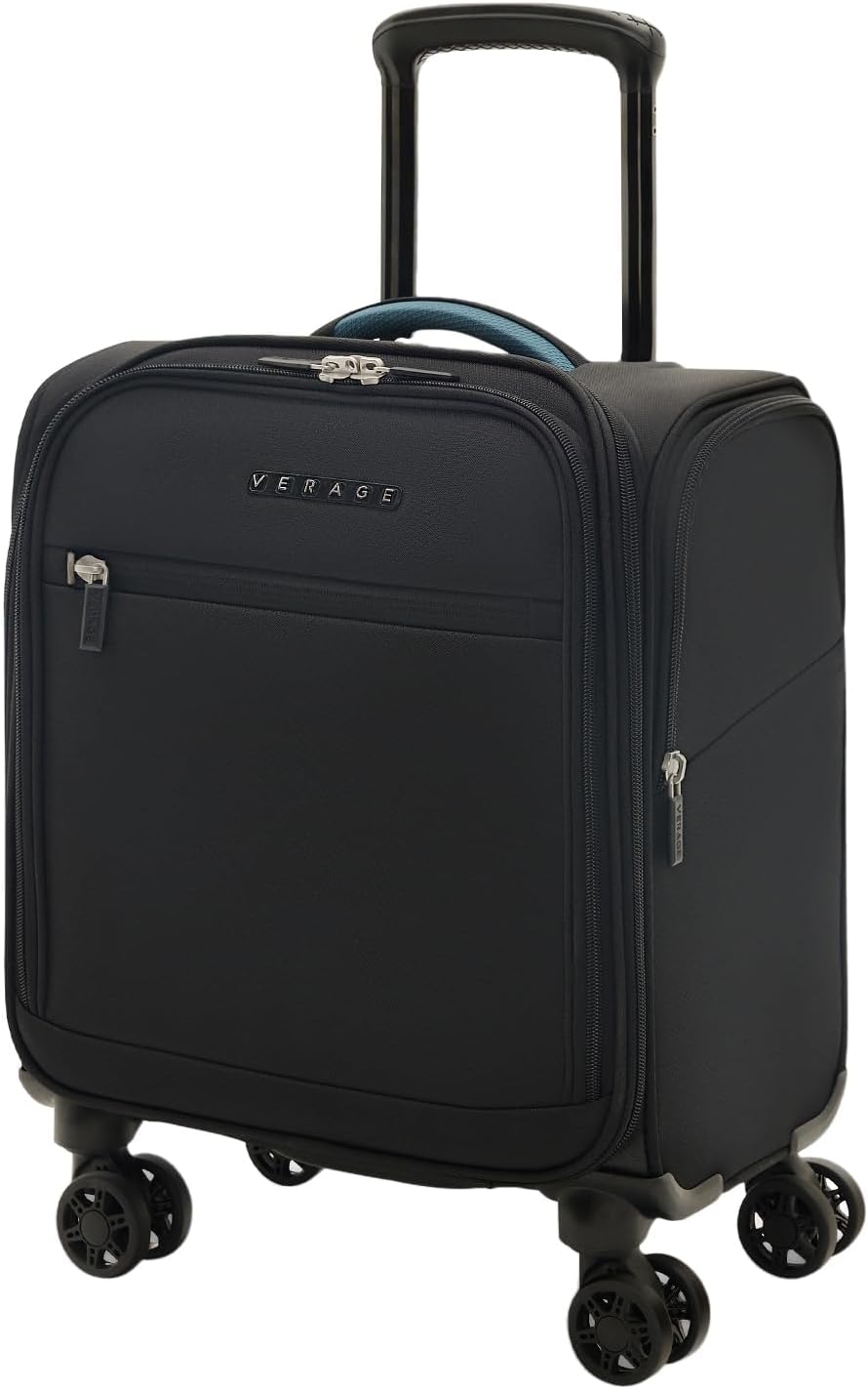 Verage Under Seat Luggage with Wheels, Softside Small Suitcase Spinner Carry On Luggage Bags for Airlines Airplanes Short Trip Men Women (Black, 14.5-Inch Plus Underseat)