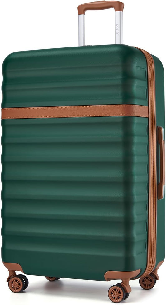 Kono Expandable 28 Inch Large Checked Luggage: ABS+PC Hardside Trolley Travel Case - Hard Shell Suitcase with TSA Lock,Green