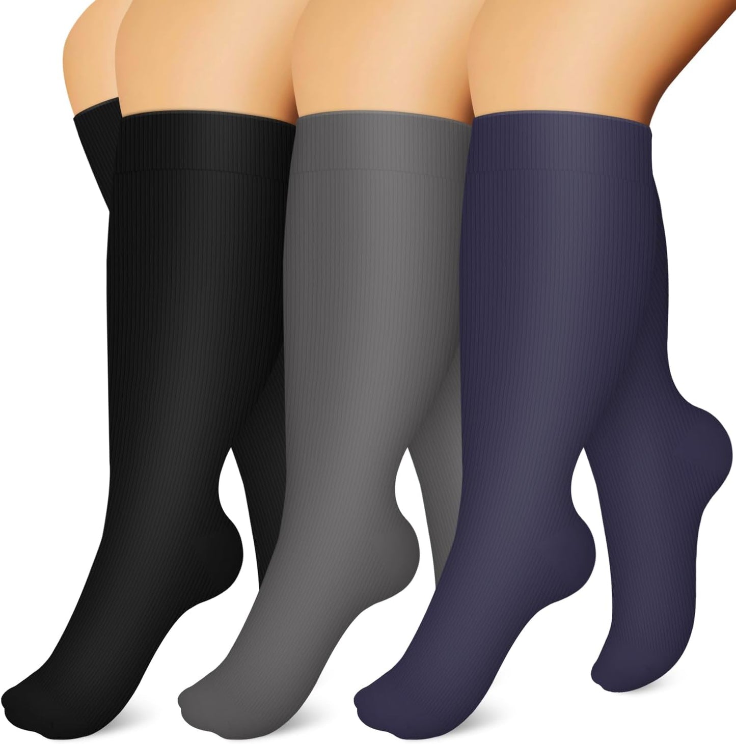 Laite Hebe Plus Size Compression Socks for Women and Men-3 pairs Wide Calf Knee High Support for Circulation