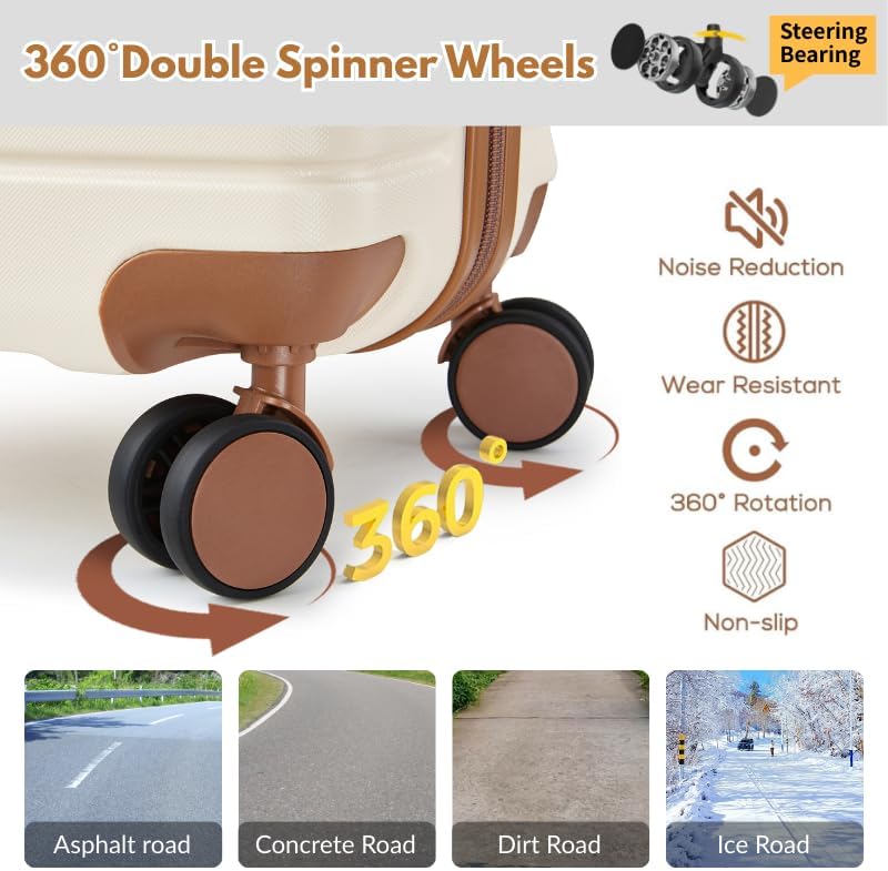 Carry On Luggage 3 Piece Lightweight Travel Luggage Set,22x14x9 Airline Approved,YKK Zippers Expandable Hard Shell Suitcase with Spinner Wheels TSA Lock (Beige, 3 Piece Sets (20/DB/TB))