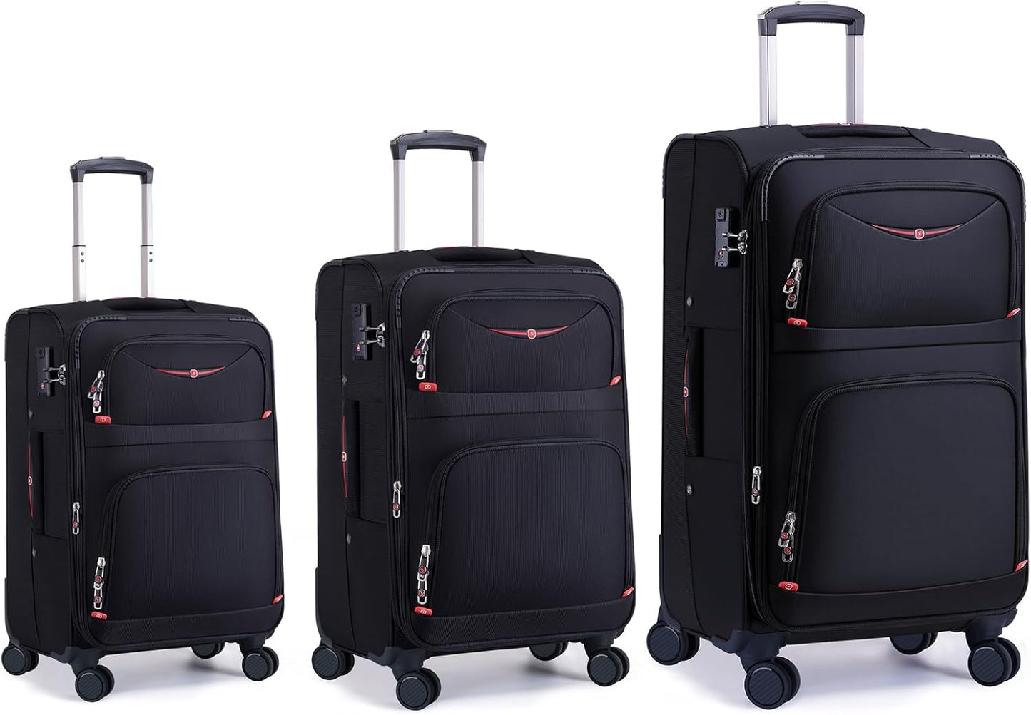 Softside Expandable Luggage with 4 Spinner Wheels, Durable Checked-Luggage Suicase (Black, 3-Piece Set 21/25/29)