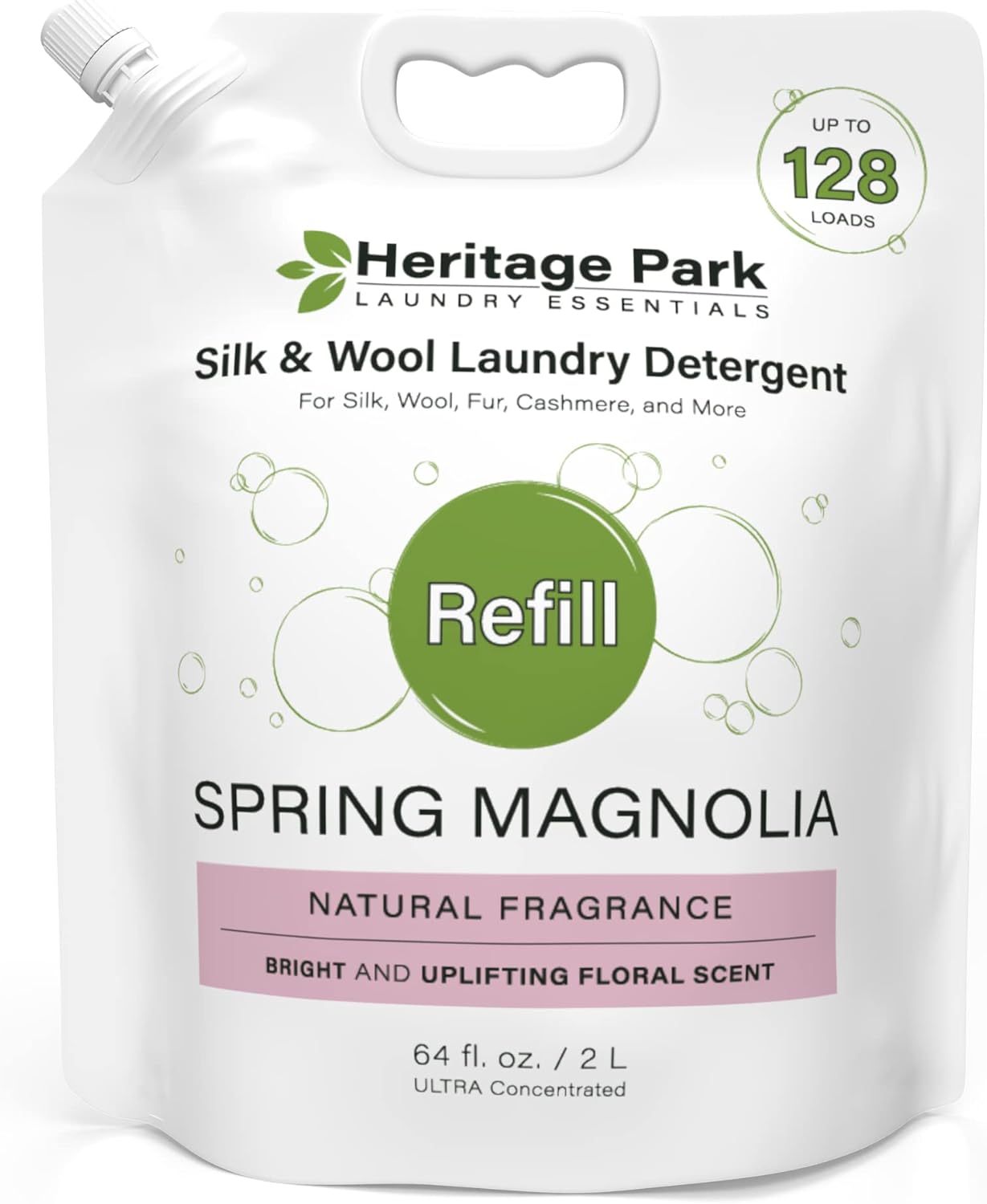 Heritage Park Luxury Laundry Detergent | Dermatologist Tested Plant based Natural & Enzyme Laundry Detergent | Sensitive Skin Friendly - Spring Magnolia (64 fl oz Refill)