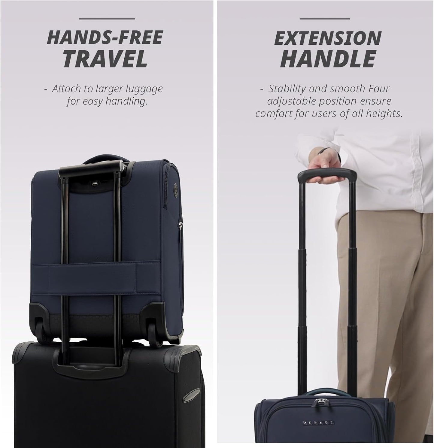 Verage Under Seat Luggage with Wheels, Softside Expanable Small Suitcase Carry On Luggage Bags for Airlines Airplanes Short Trip Men Women (Navy, 16-Inch Rolling Underseat)