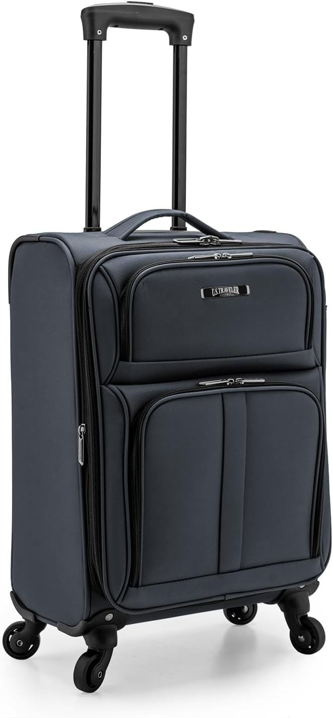 U.S. Traveler Anzio Softside Sturdy Ballistic Nylon Expandable Travel Suitcase Luggage with 4 Spinner Wheels, Dark Grey, Carry-on 22-Inch