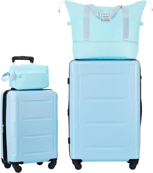 Merax Luggage Sets 2 Piece Suitcase Set, Hardshell 20 IN & 28 IN Suitcase Set with Duffel Bag, Travel Suitcases with Spinner Wheels and TSA Lock(Light Blue)