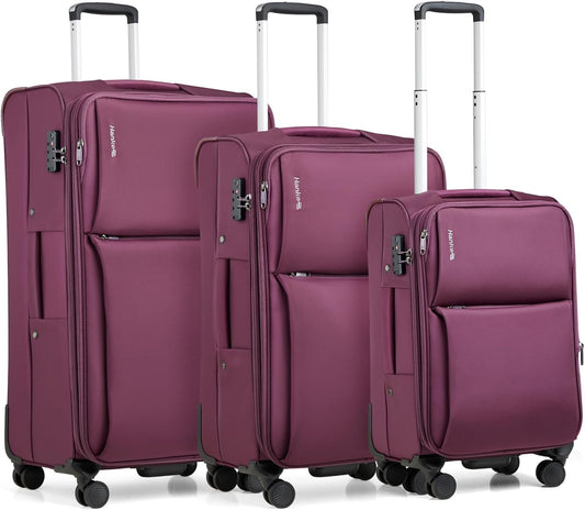 Hanke 3 Piece Luggage Sets Softside Expandable Carry On Luggage Set Travel Suitcase Sets with Spinner Wheels TSA Approved Luggage(Purple, 20in/24in/28in)