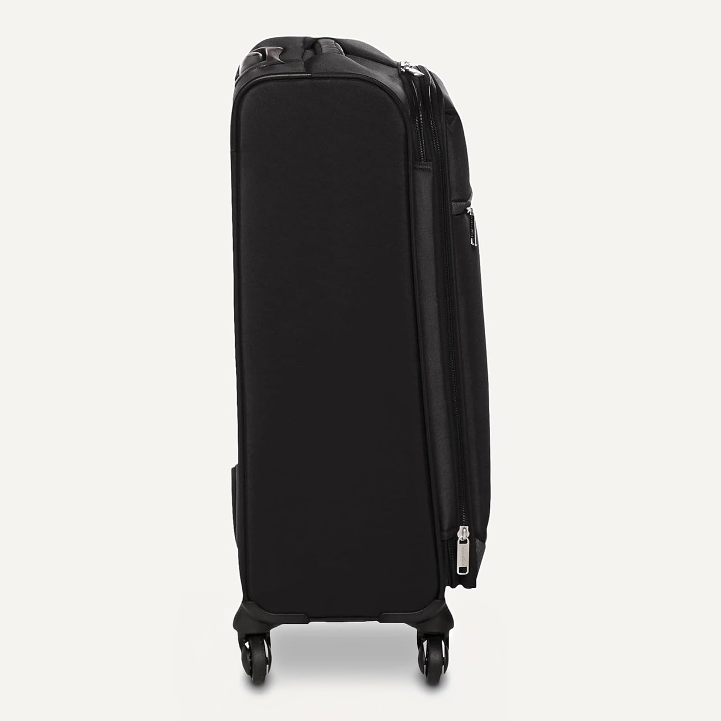 Amazon Basics Luggage, 23" Medium Checked Softside Suitcase With Wheels, With Four 360-Degree Multi-directional Spinner Wheels, Expandable Space, Zippered Pocket and Straps, Telescopic Handle, Black