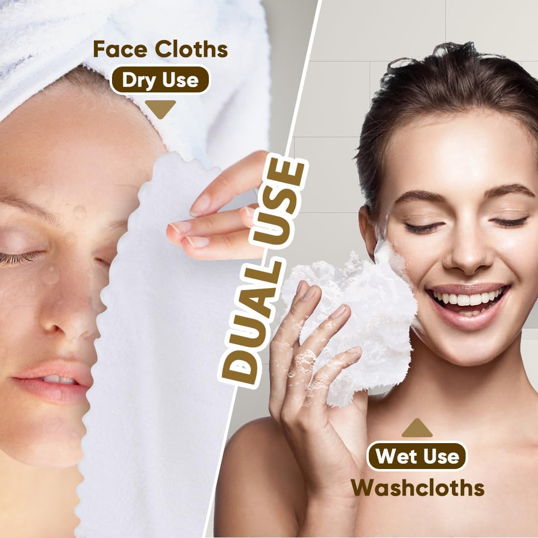 Orighty Washcloths 48 Pack, Ultra Soft Face Cloths 12 x 12 inch, Absorbent & Quick Drying Coral Velvet Washcloth Bulk, Multi-Purpose Face Cloth for Household, Cleansing and Sport (White)