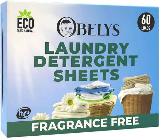 Laundry Detergent Sheets - Pre-Cut Fragrance Free Sheets for Freshness - 100% Natural Plant-Based Formula - Eco Friendly, Lightweight, Travel Ready - Up to 60 Loads in Compact Packaging