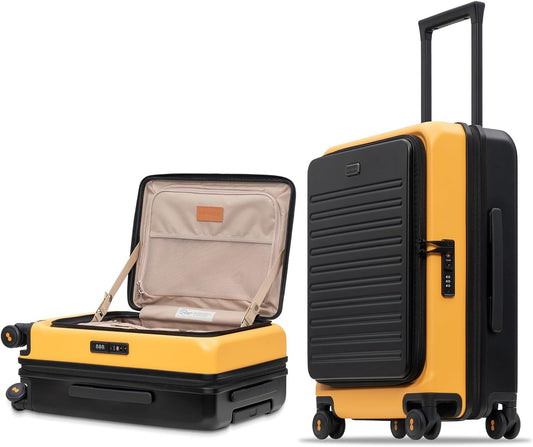 LEVEL8 Top Opening Carry on Luggage Hardshell, Large Suitcases with Wheels Airline Approved, Expandable Luggage with Spinner Wheel for Men Women, 20 Inch, Yellow